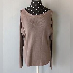 New Soft Knit Shoulder Cut Out Sweater medium tan
